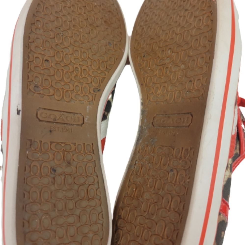 Coach "Deja" Leopard Print Lace Canvas Red Brown Black & White Size 6B - Picture 9 of 9